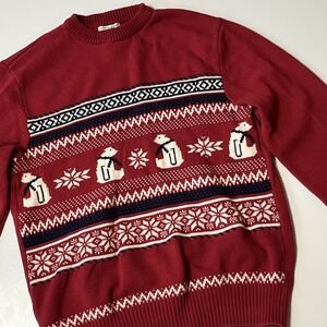 Dockers Polar Bear Sweater Mens M Red Fair Isle Cotton Knit Winter Crew Neck Top